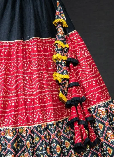 Pure Red & Black Cotton Printed Readymade Lehenga Choli Set