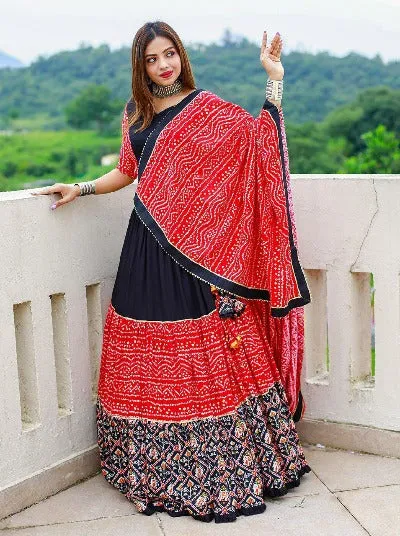 Pure Red & Black Cotton Printed Readymade Lehenga Choli Set