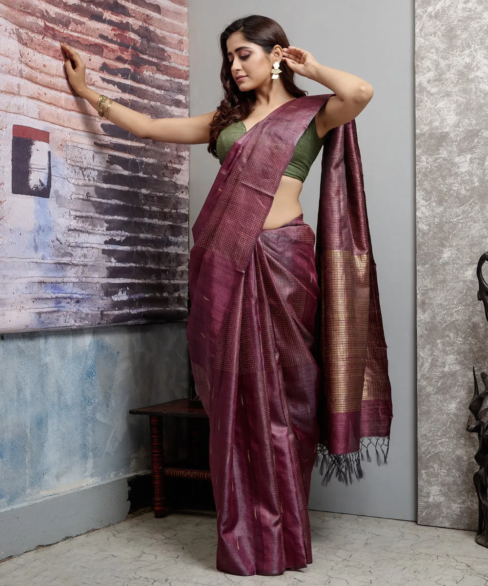 Purple chhatisgarh handwoven tussar silk saree