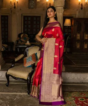 Red purple silk handwoven banarasi saree