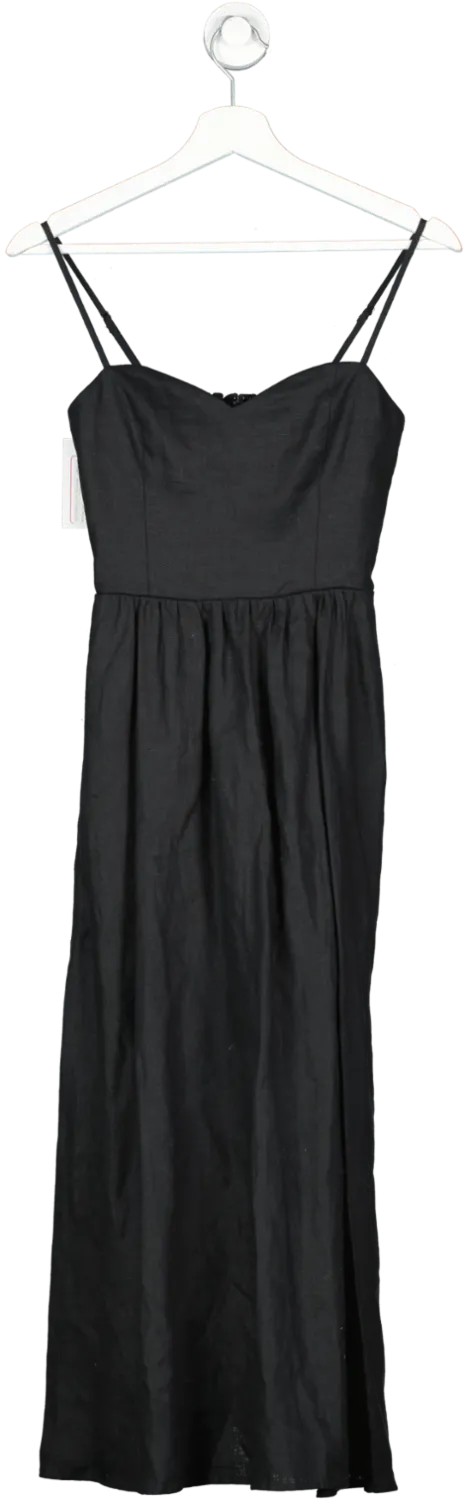 Reformation Black Zander Linen Midi Dress - Women's - Linen UK 4