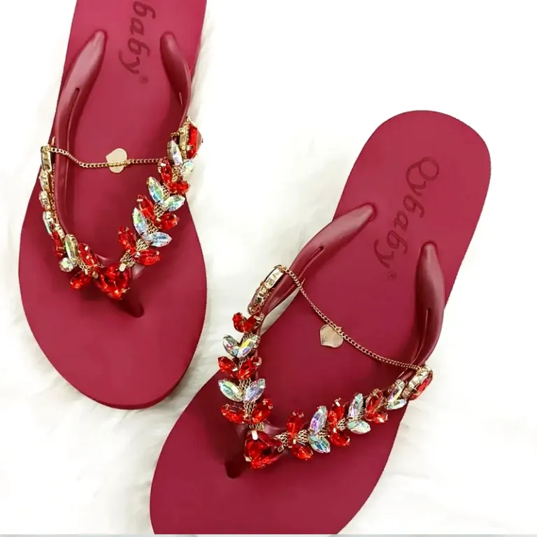 Rhinestone Women Wedge Flip Flop