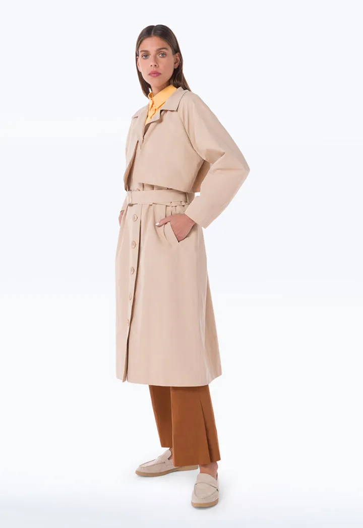 Shoulder Overlap Solid Long Coat