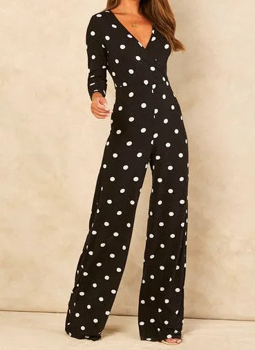 Signage Tall Wrap Front Jumpsuit Polka Dot