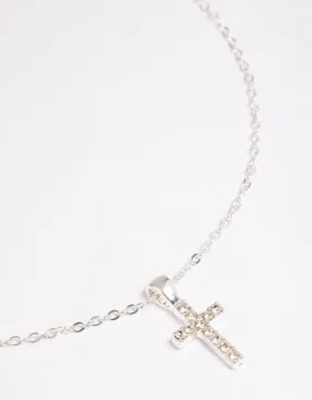 Silver Diamante Cross Necklace