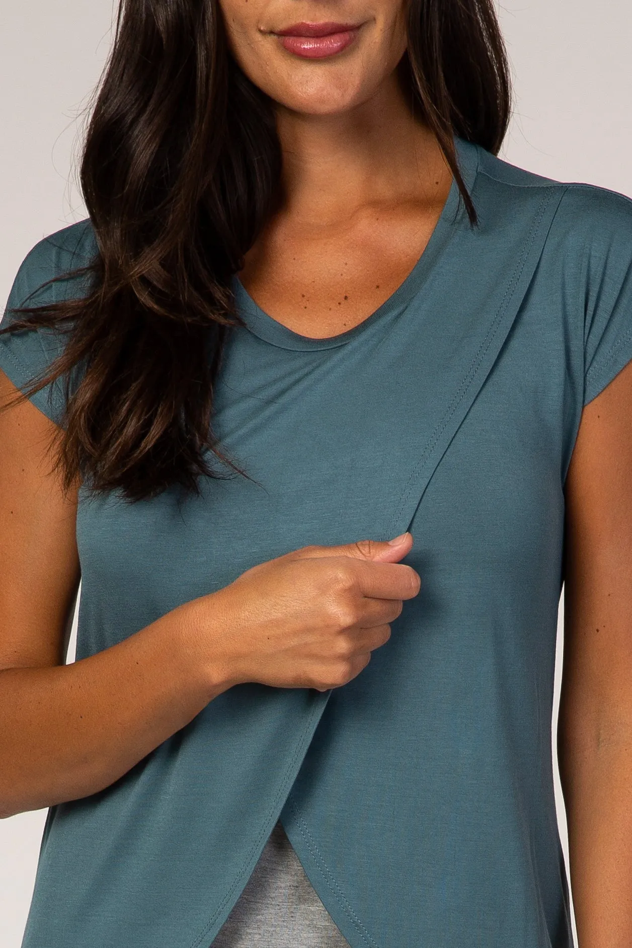 Slate Blue Layered Wrap Front Nursing Top