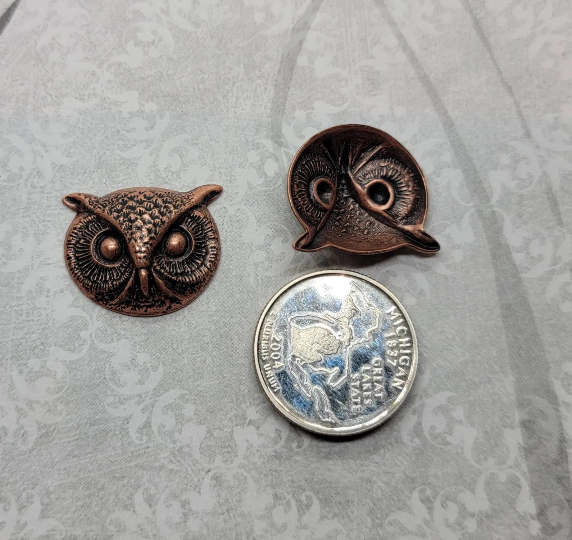 Small Oxidized Copper Owl Head Stamping x 2 - COFF1474