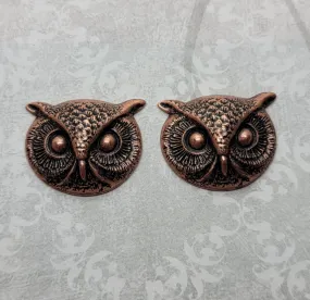 Small Oxidized Copper Owl Head Stamping x 2 - COFF1474