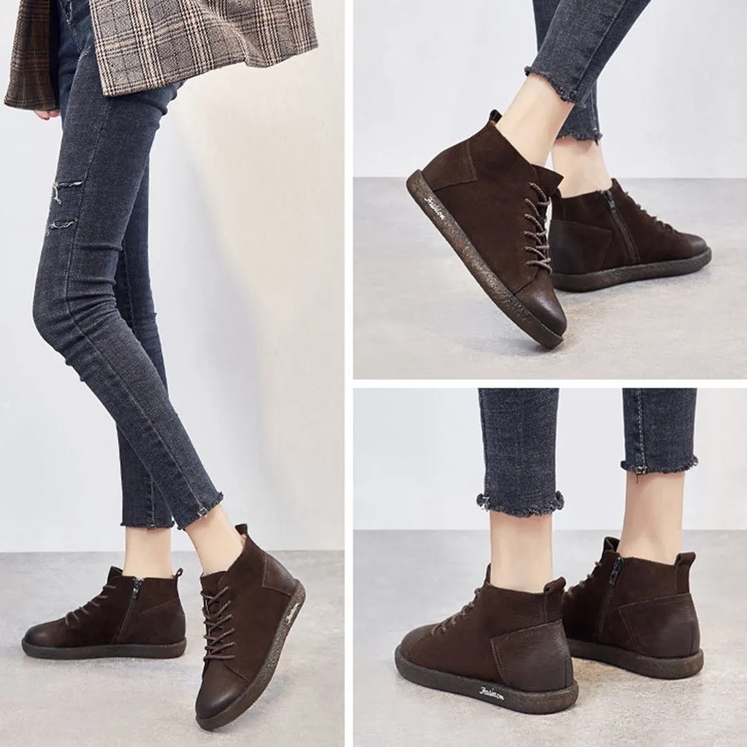 Soft Comfortable Leather Lace-Up Boots