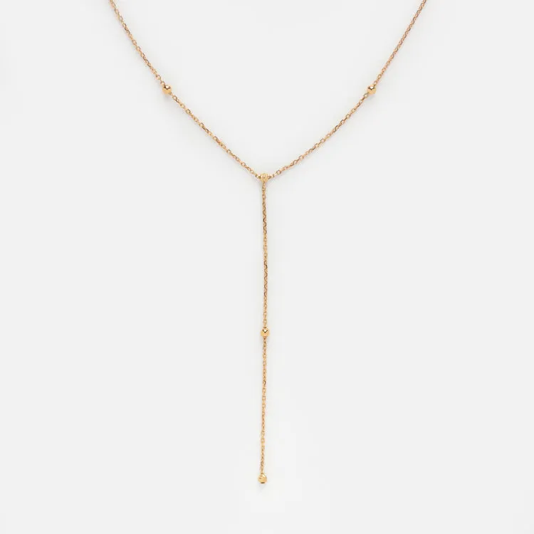 Solid Gold Beaded Lariat Necklace