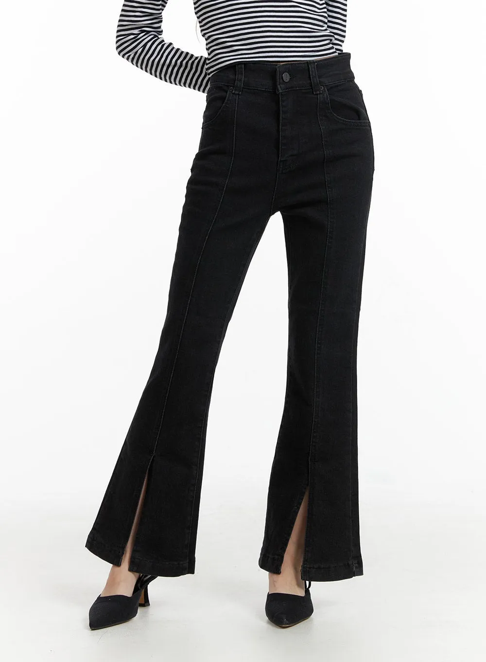 Solid Slit Flare Jeans IF408