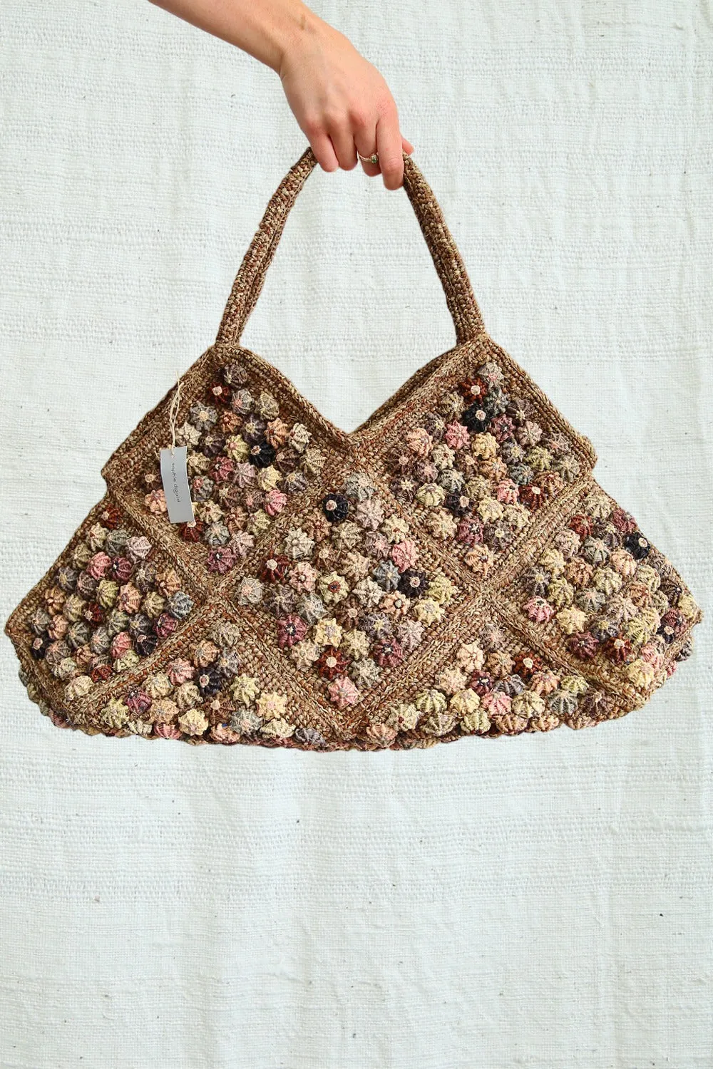 SOPHIE DIGARD CROCHET WALNUT FOSSILES RAFFIABAG