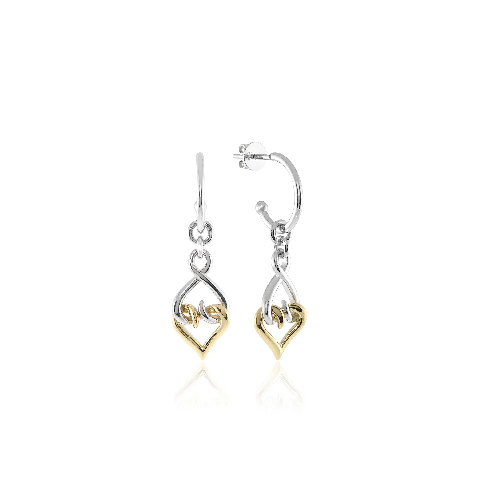 Sterling Silver Solid Gold Hoop Dangle Earrings