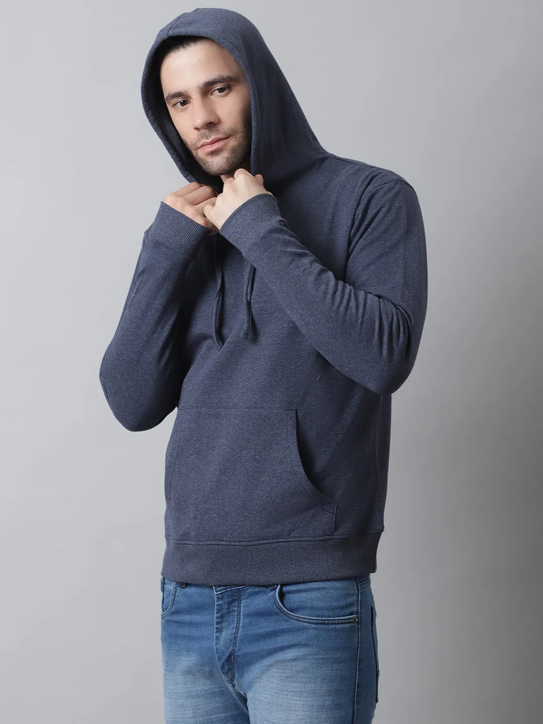 Style Quotient Men Navy Blue Hooded Sweatshirt