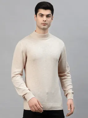 Style Quotient Men Solid Beige Knitted Regular Sweatshirt