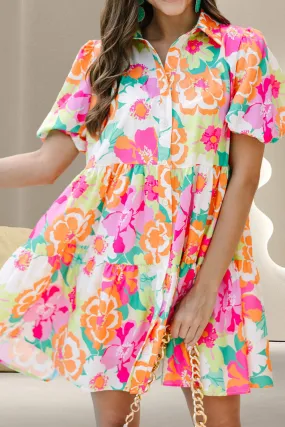 Sunset and Swim  Tiered Printed Short Sleeve Mini Dress