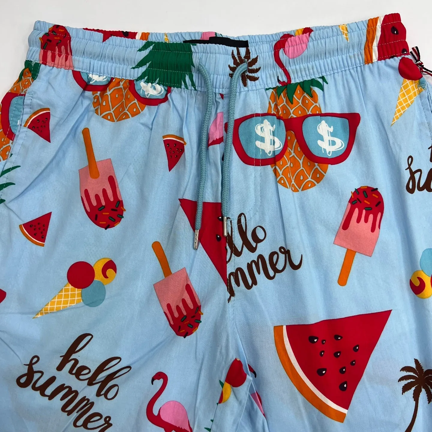 SWTICH Hellow Summer Graphic Print Shorts - Sky Blue