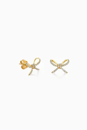 Sydney Evan Pave Bow Stud Earrings - Yellow Gold