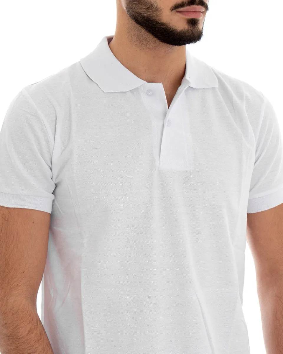 T-shirt Uomo Polo Tinta Unita Bianco Manica Corta Colletto Bottoncini Basic Casual GIOSAL-TS2974A