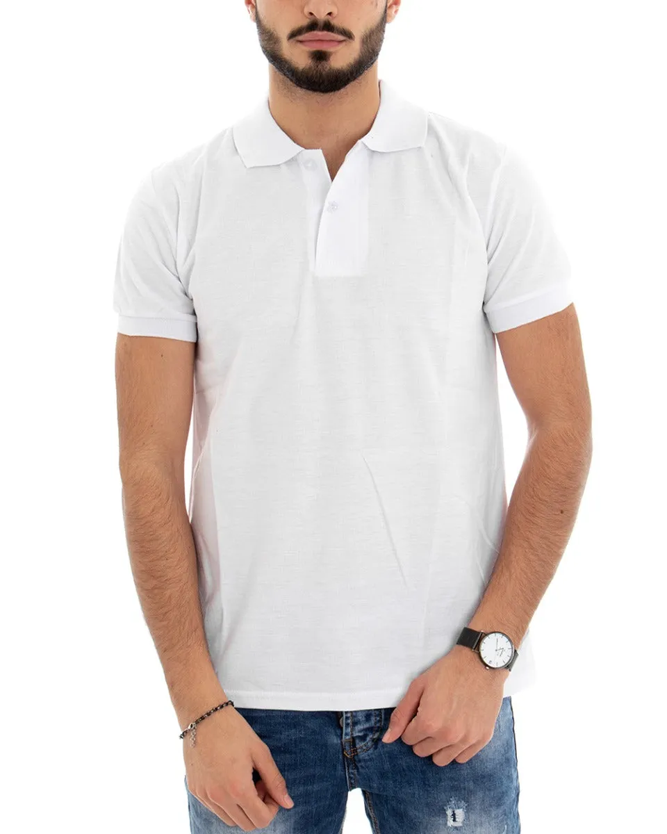 T-shirt Uomo Polo Tinta Unita Bianco Manica Corta Colletto Bottoncini Basic Casual GIOSAL-TS2974A