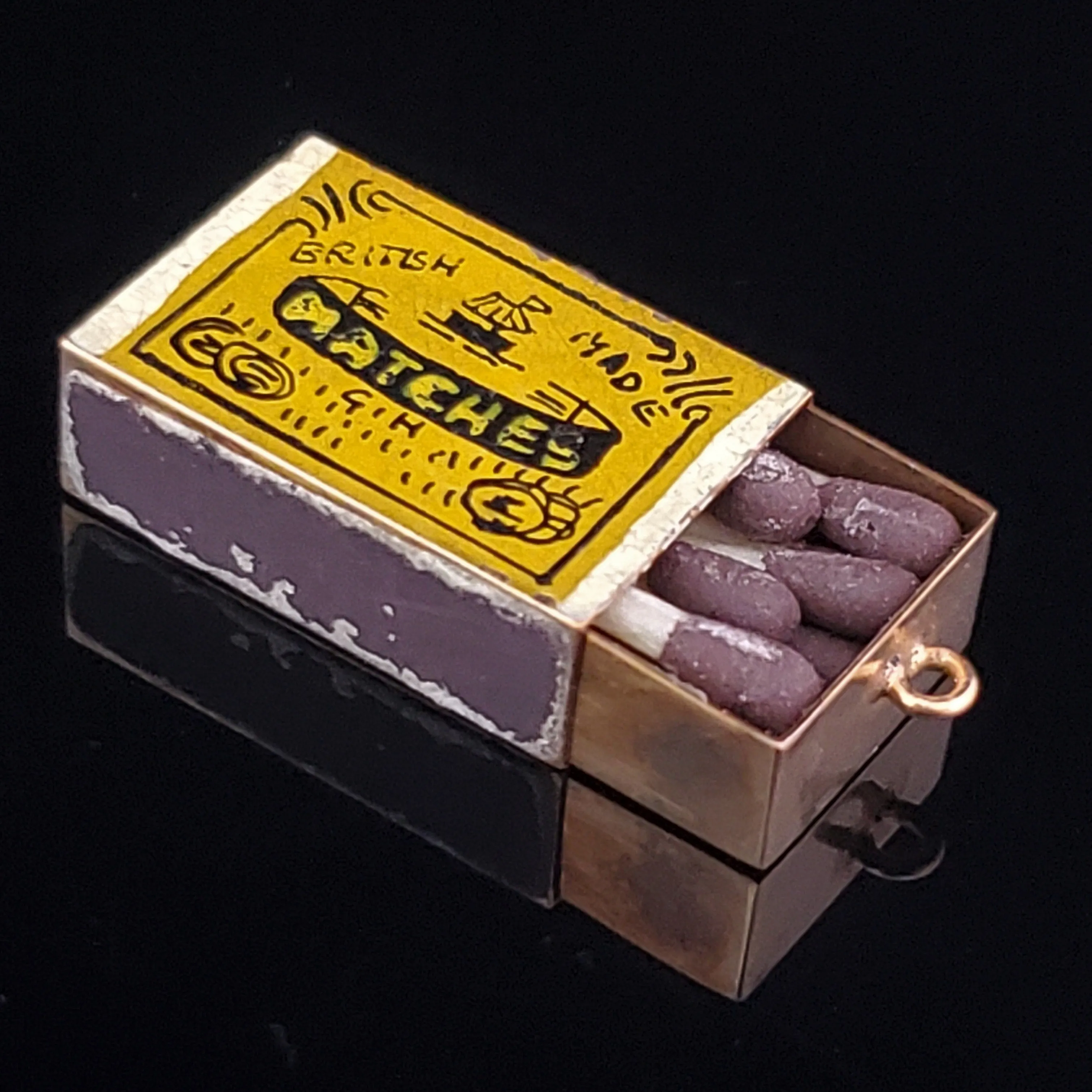 The Antwerp - Vintage Articulated Miniature Matchbox with Matches Charm Enamel 14k Gold British