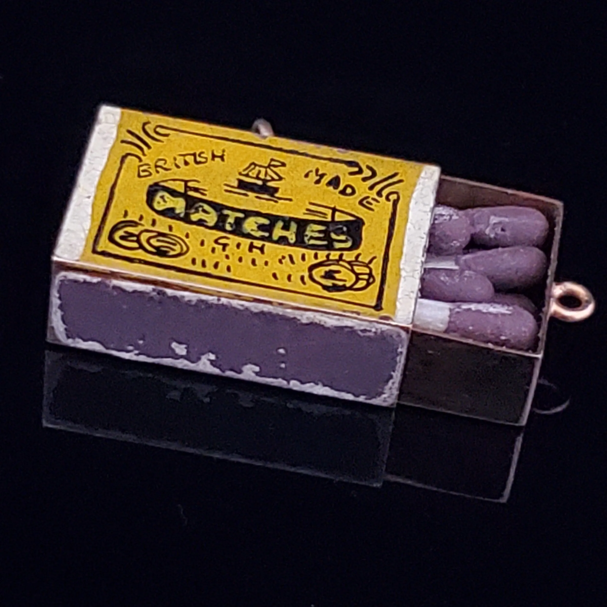 The Antwerp - Vintage Articulated Miniature Matchbox with Matches Charm Enamel 14k Gold British