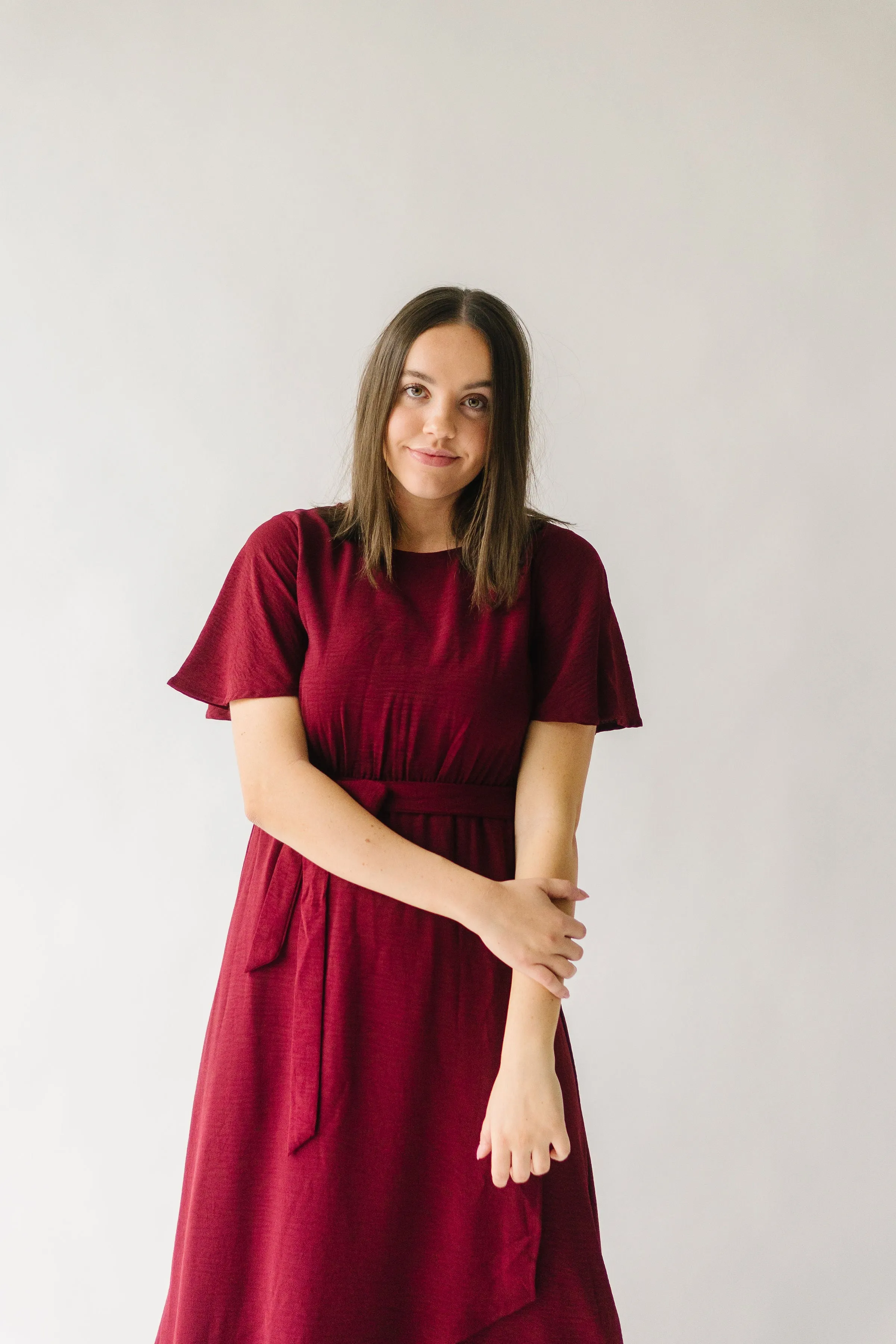 The Dell Woven Wrap Dress in Burgundy