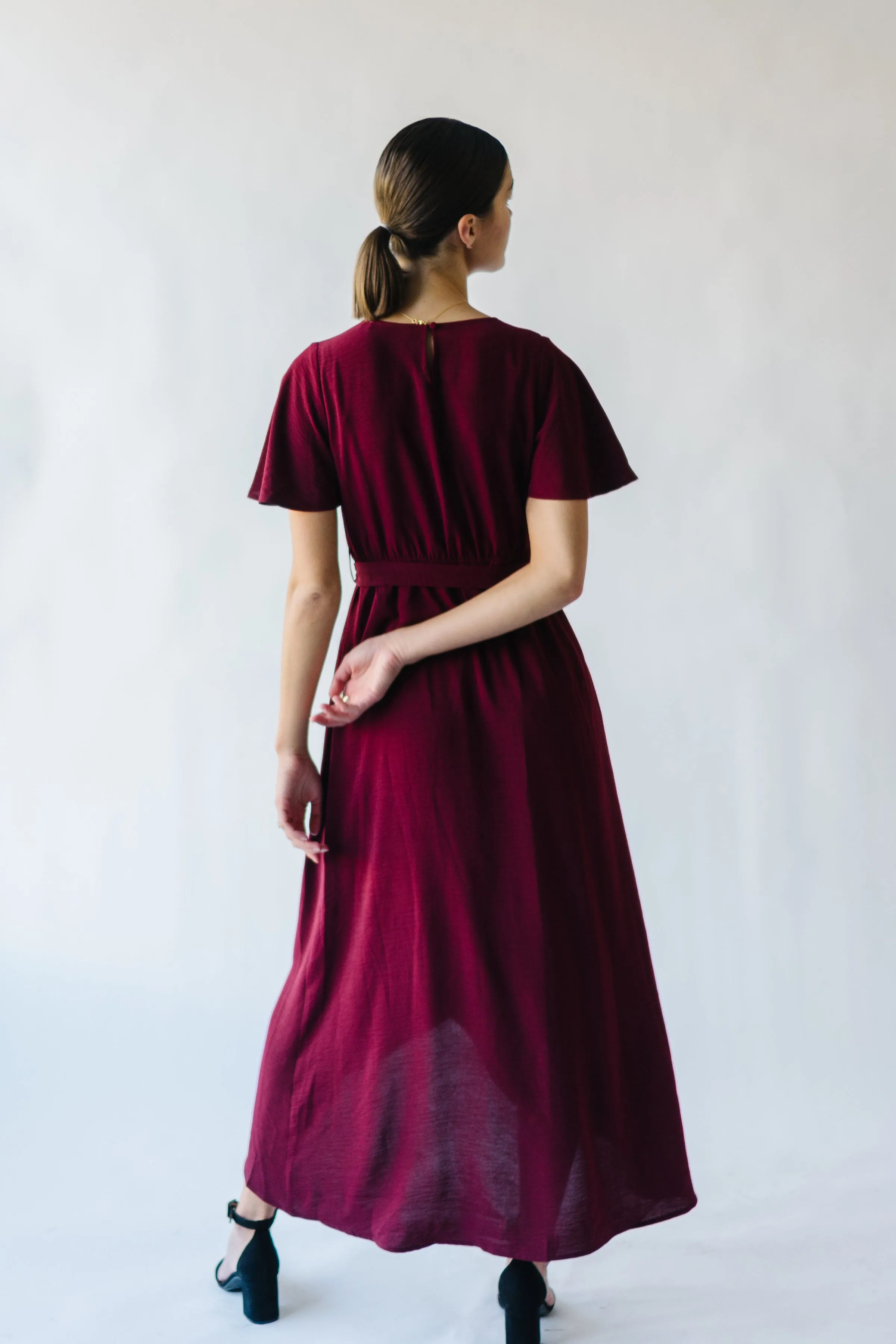 The Dell Woven Wrap Dress in Burgundy