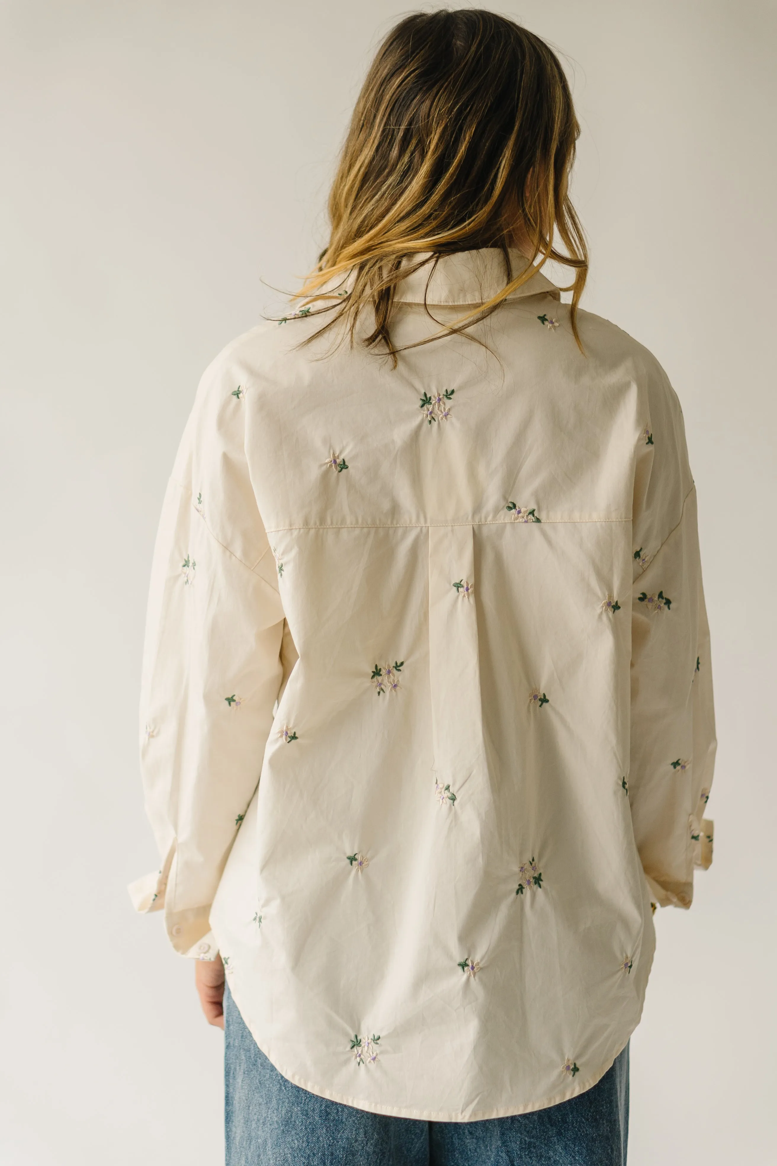 The Holloman Embroidered Poplin Blouse in Cream