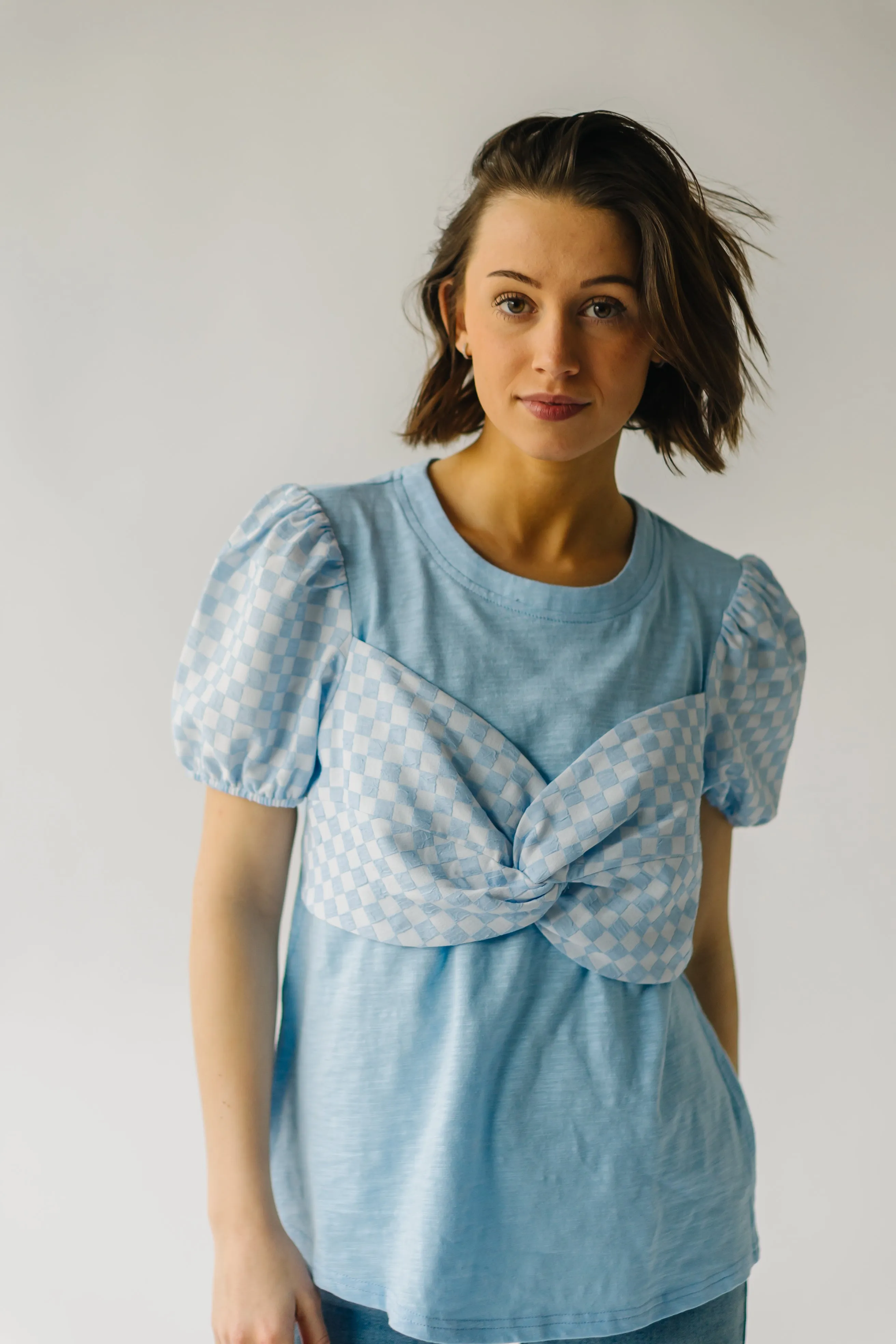 The Inwood Gingham Ribbon Detail Blouse in Blue