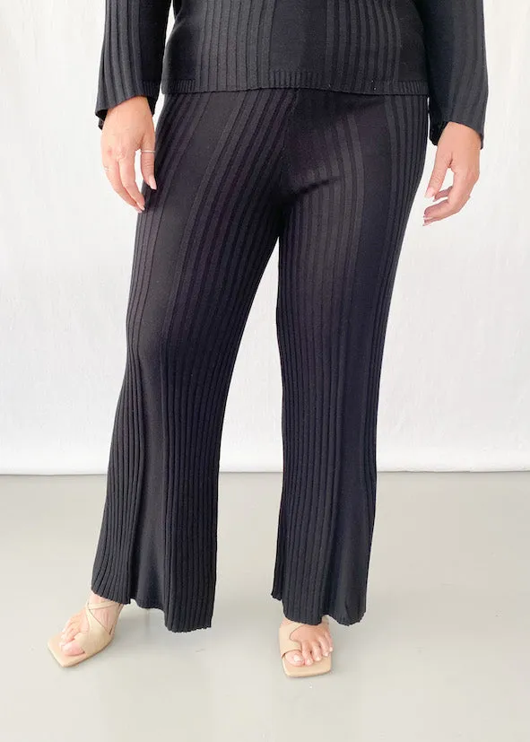 Tina Rib Knit Flare Pants - Black