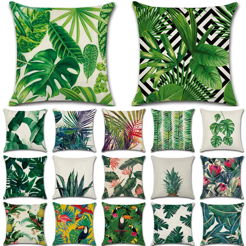 Tropical Plants Cactus Monstera Summer Decorative Throw Pillows