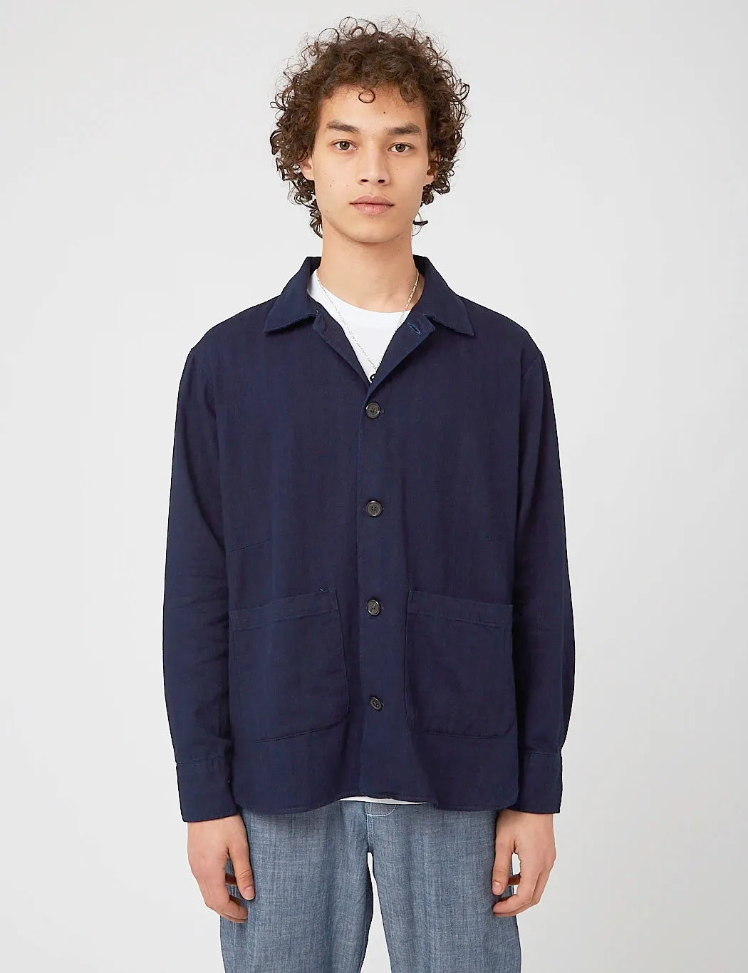 Universal Works Travail Shirt (Herringbone Denim) - Indigo