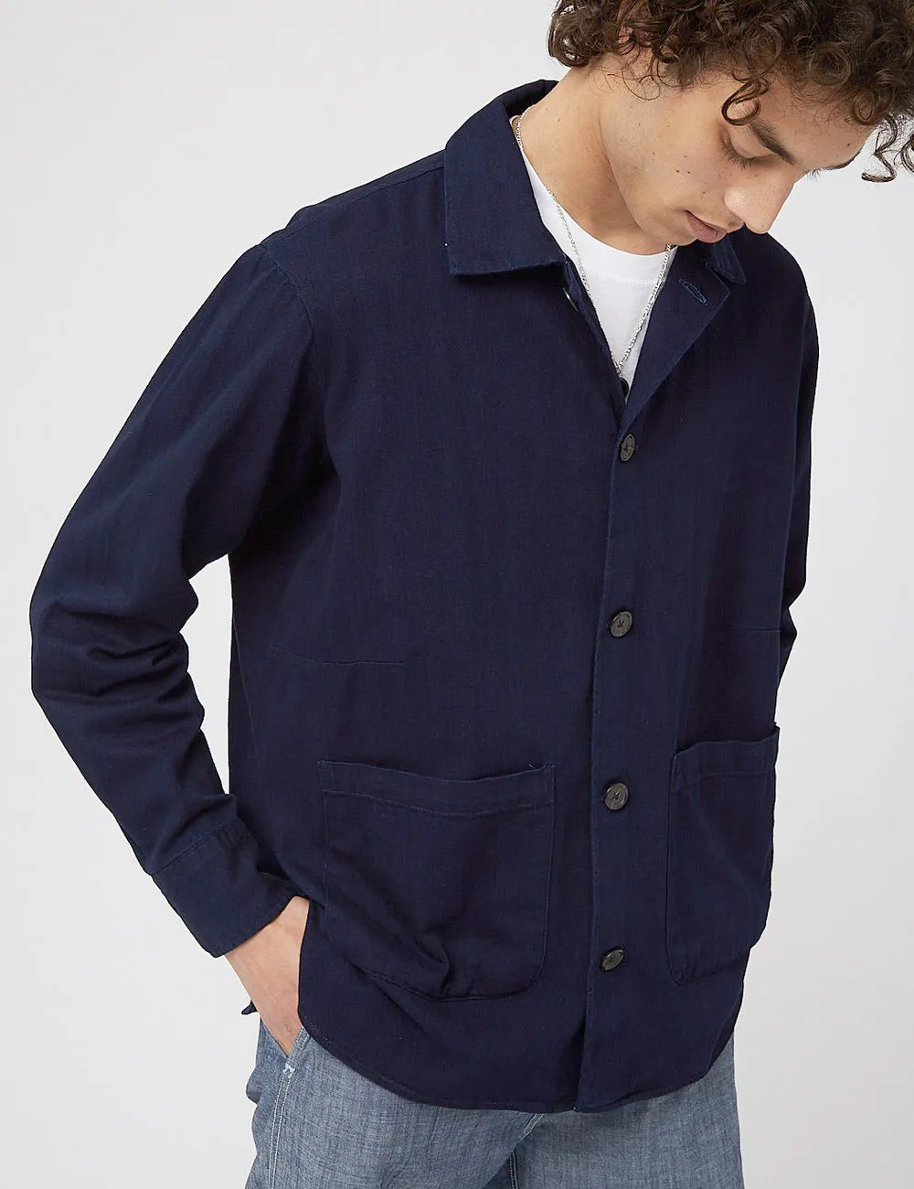 Universal Works Travail Shirt (Herringbone Denim) - Indigo