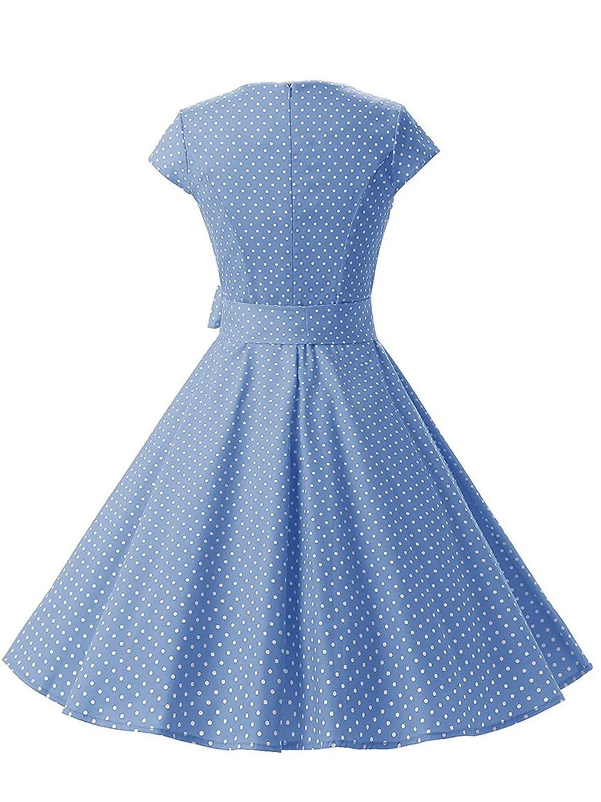 US Only Blue 1950s Polka Dot Swing Dress