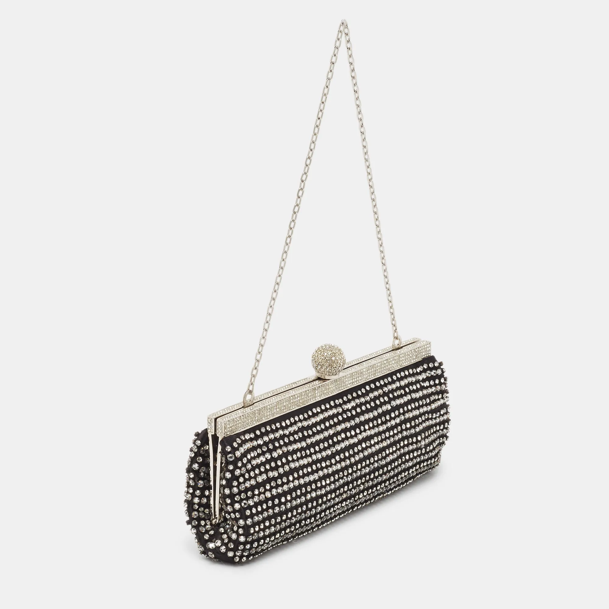 Valentino  Satin Crystal Studded Frame Chain Clutch