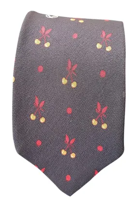 VALENTINO Vintage 100% Silk Black Berry Print Tie (55)