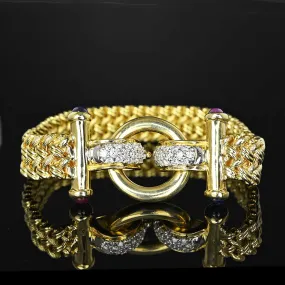 Vintage 14K Gold Sapphire Ruby Diamond Bracelet, 34.1 Grams