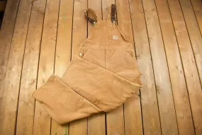 Vintage 1990s Carhartt Beige Double Knee Canvas Quilted Overalls Size 44 x 30 / Utility Overalls / Made In USA / Vintage Workwear