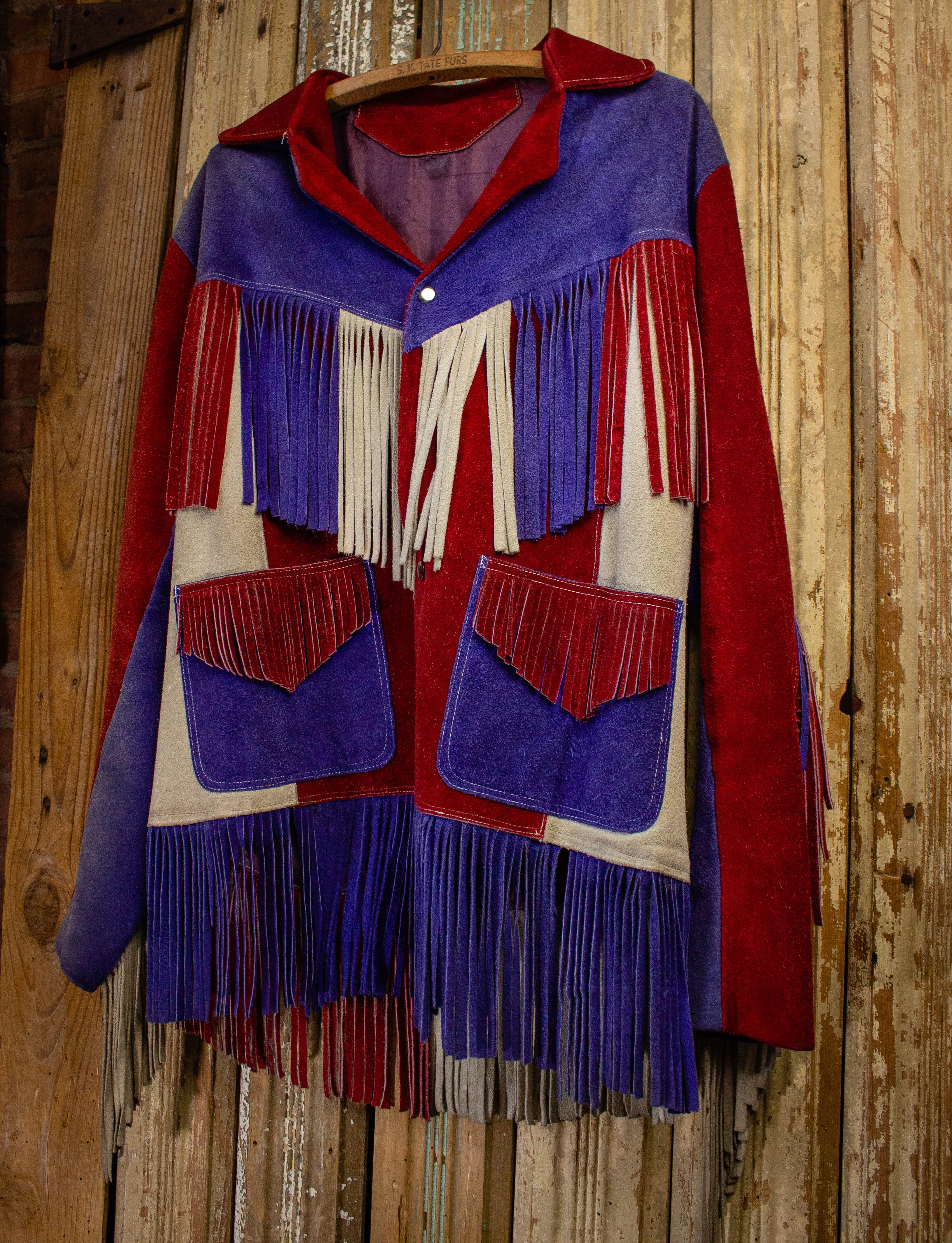 Vintage Americana Fringe Suede Jacket Red/White/Blue M