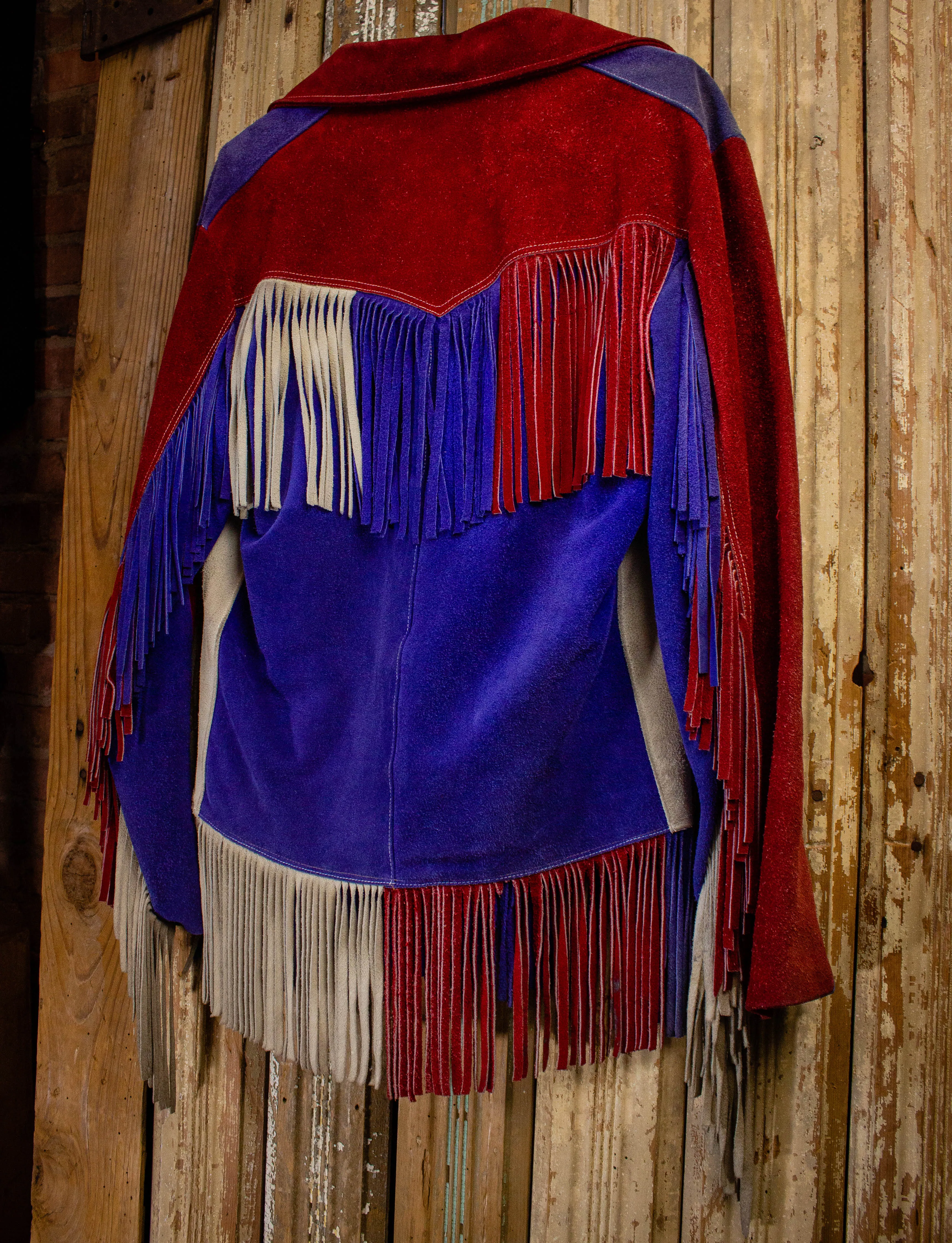 Vintage Americana Fringe Suede Jacket Red/White/Blue M