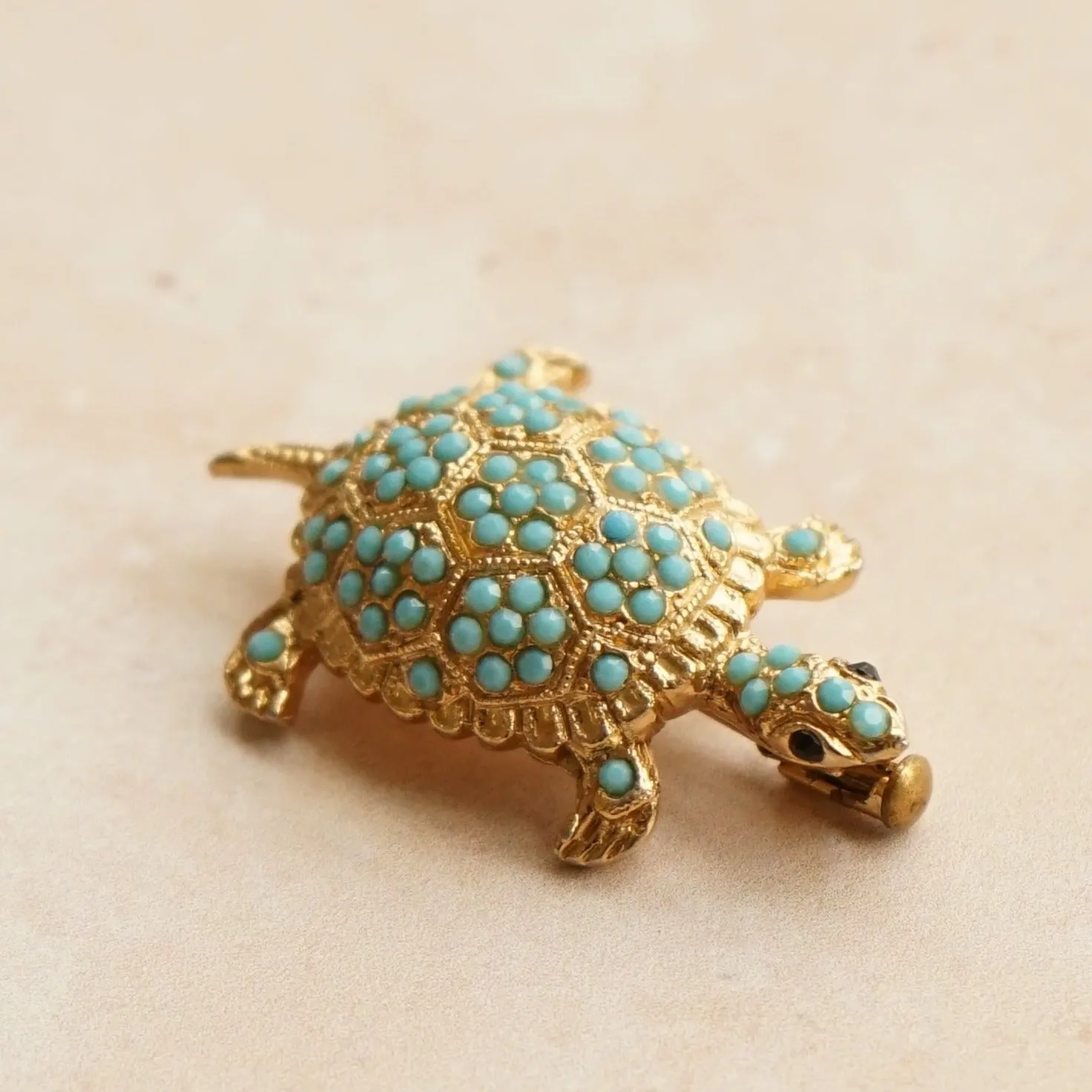 Vintage Embellished Turquoise Turtle Brooch