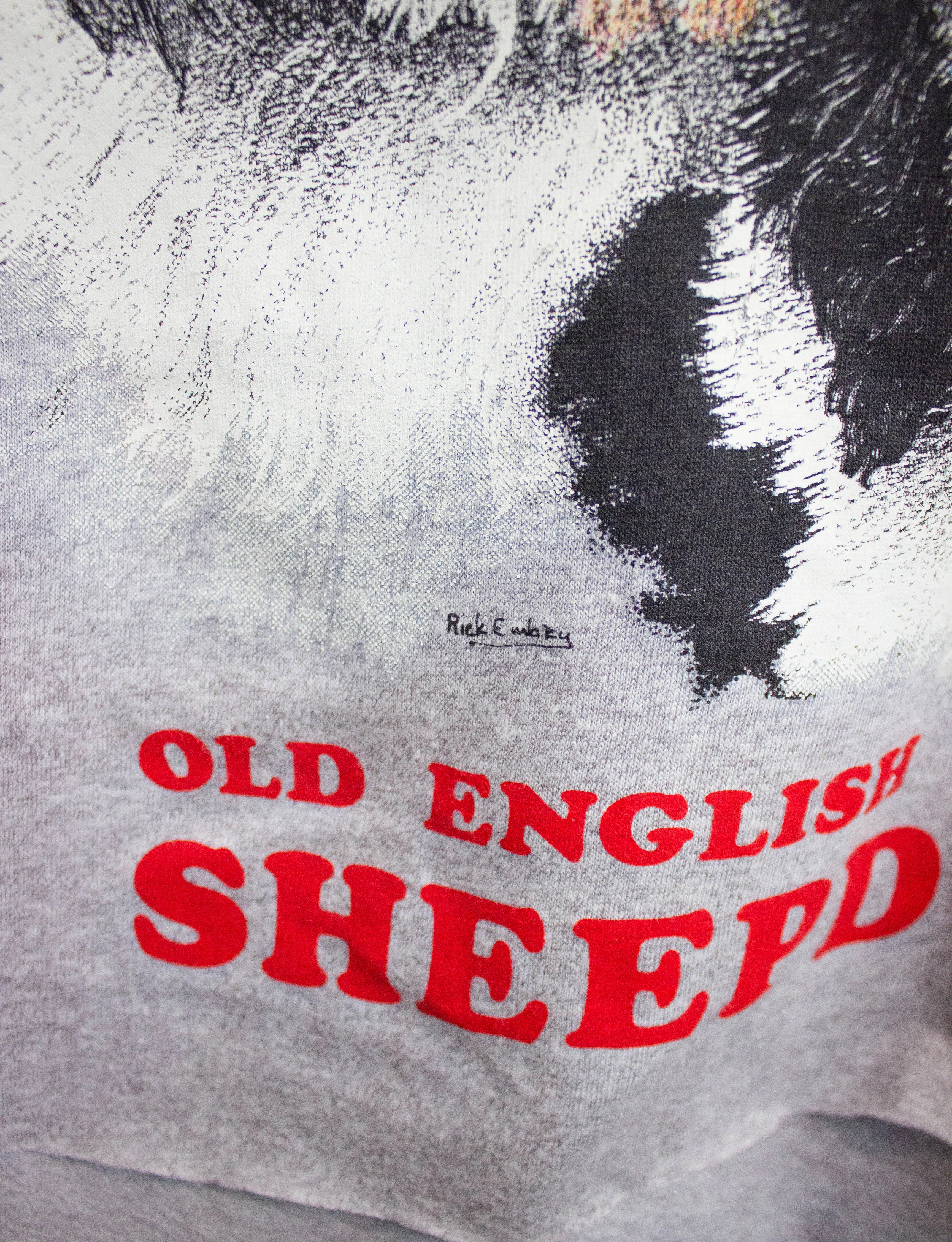 Vintage Old English Sheppard Dog Cropped Graphic T-Shirt 1990 L