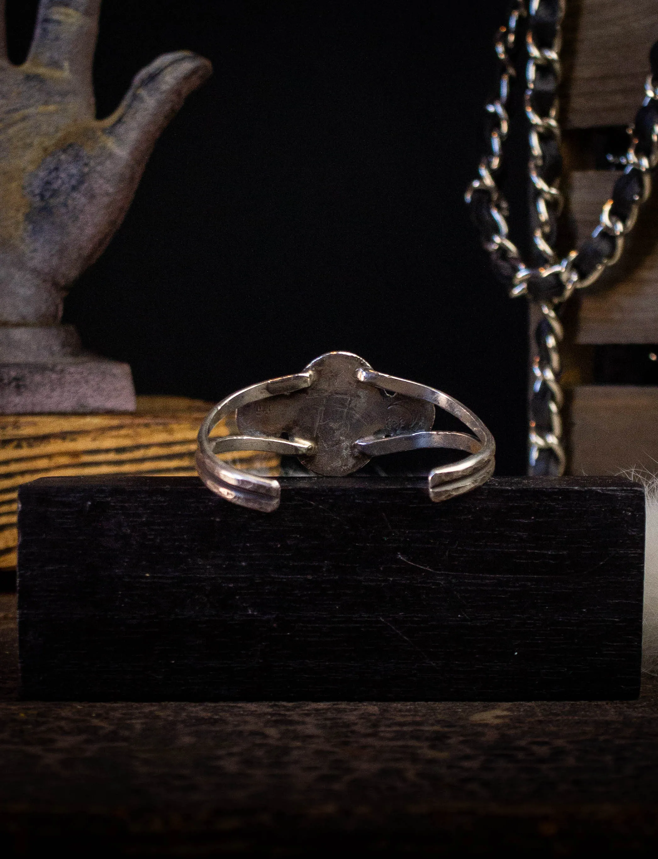 Vintage Onyx and Garnet Sterling Silver Cuff