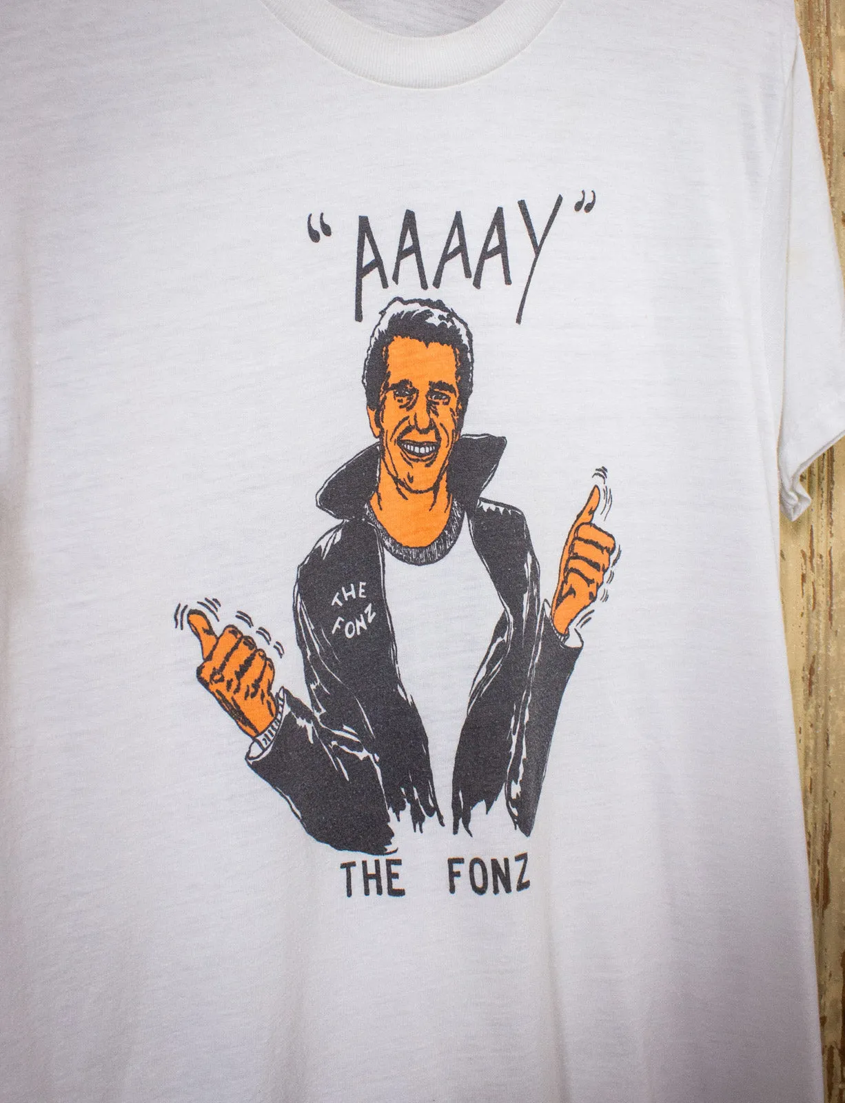 Vintage The Fonz AAAAY Graphic T Shirt 70s White Large