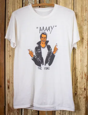 Vintage The Fonz AAAAY Graphic T Shirt 70s White Large