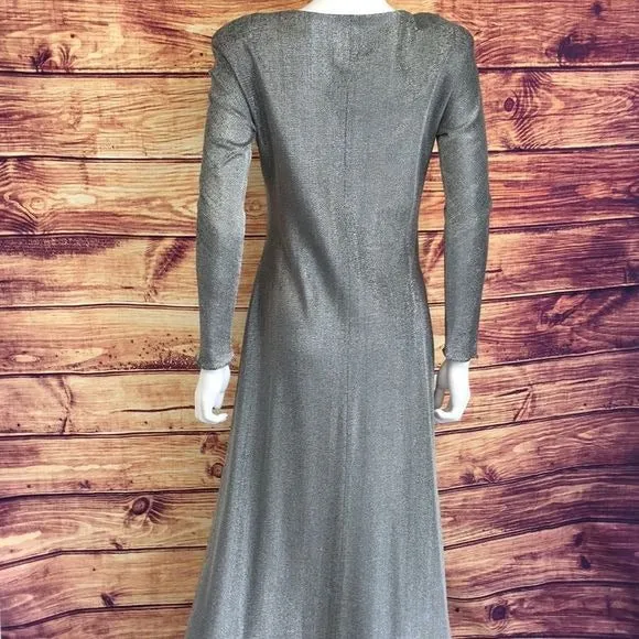 VintageSilverLame Faux Wrap Gown Long Dress