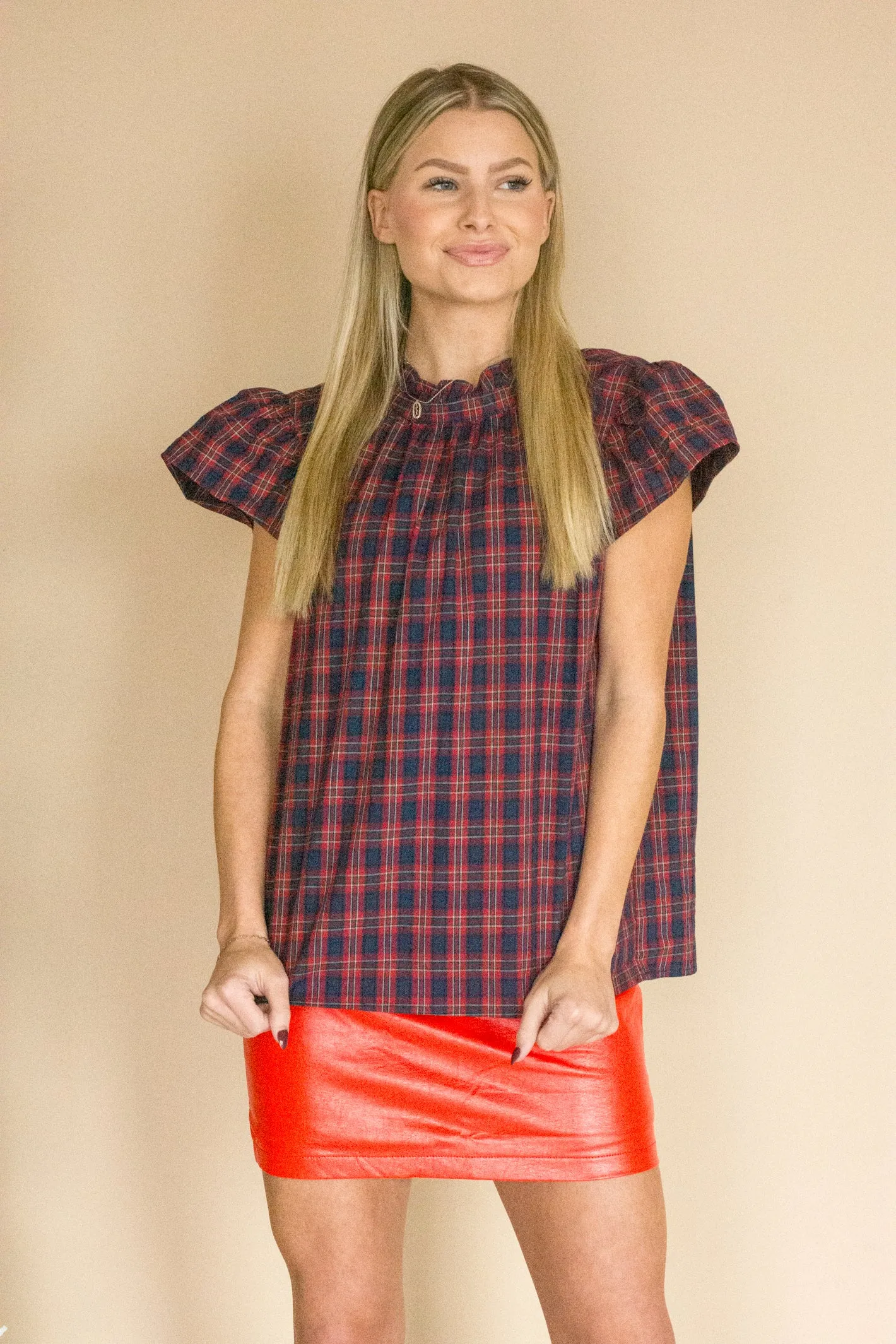 Warm Hearts Red Plaid Blouse