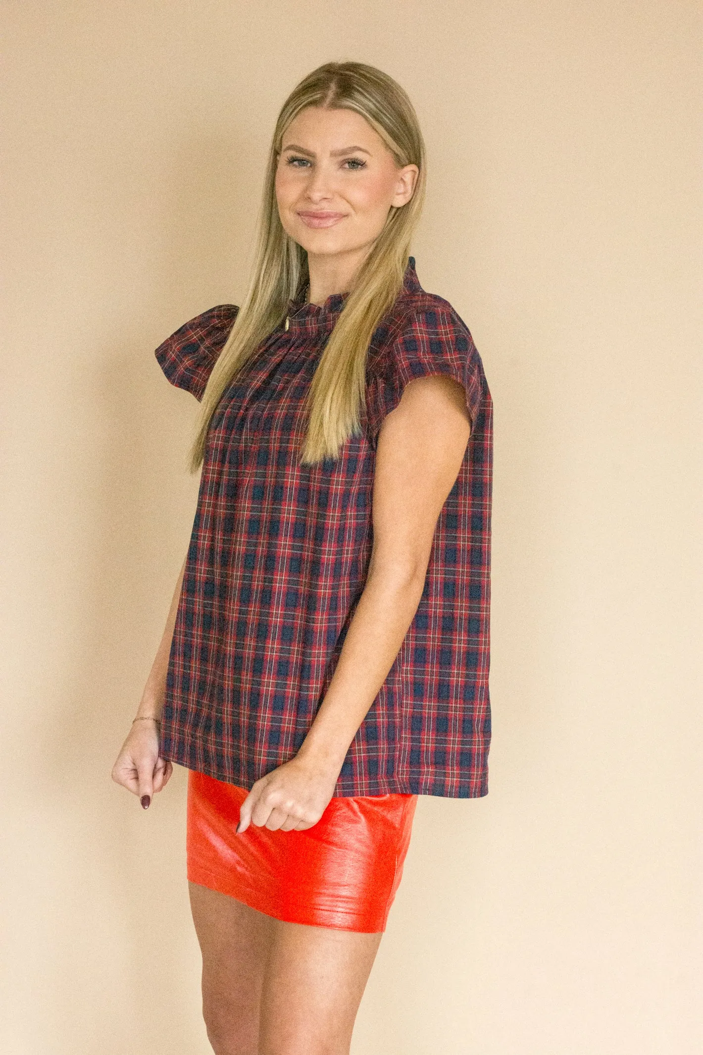 Warm Hearts Red Plaid Blouse