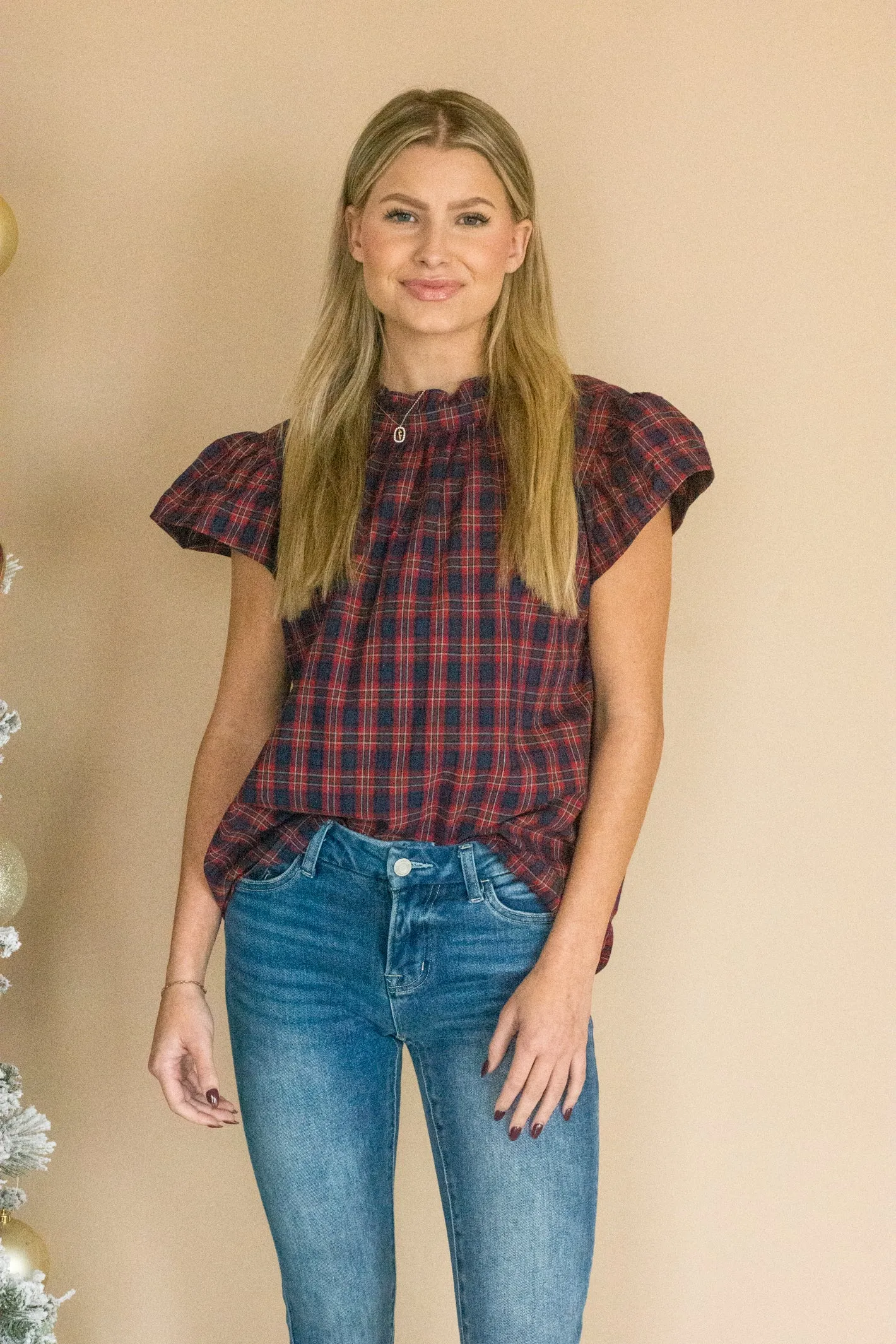 Warm Hearts Red Plaid Blouse